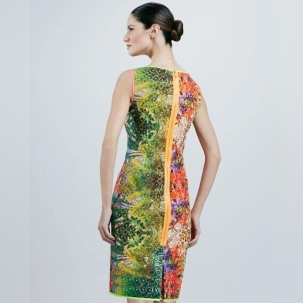 Elie Tahari | Claudia Tropical Leopard Dress | Neon Trim | 12